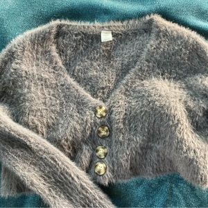 UO Rochelle Fuzzy Gray Cropped Cardigan